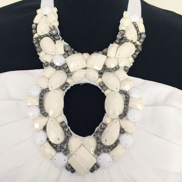 Badgley Mischka Halter Beaded White Cocktail Dress - Picture 2 of 12